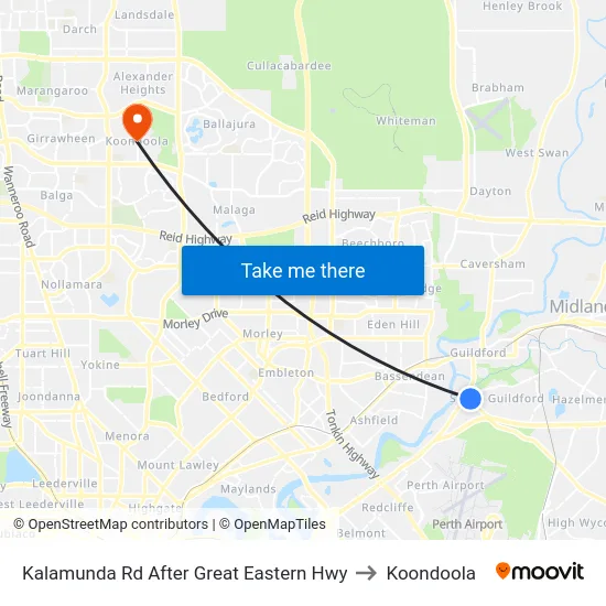 Kalamunda Rd After Great Eastern Hwy to Koondoola map