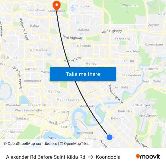 Alexander Rd Before Saint Kilda Rd to Koondoola map