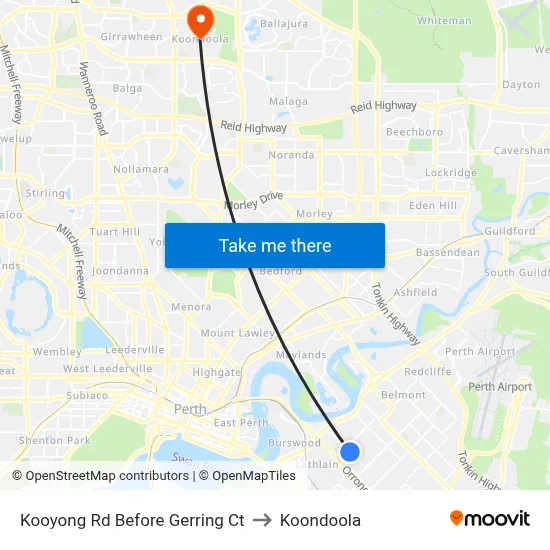 Kooyong Rd Before Gerring Ct to Koondoola map