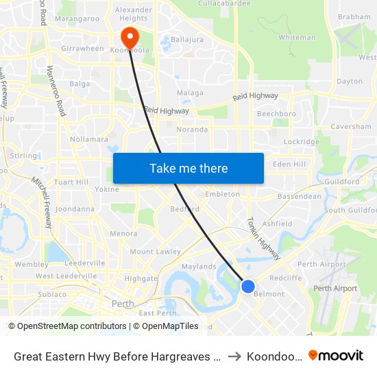 Great Eastern Hwy Before Hargreaves St to Koondoola map