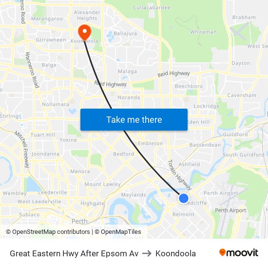 Great Eastern Hwy After Epsom Av to Koondoola map