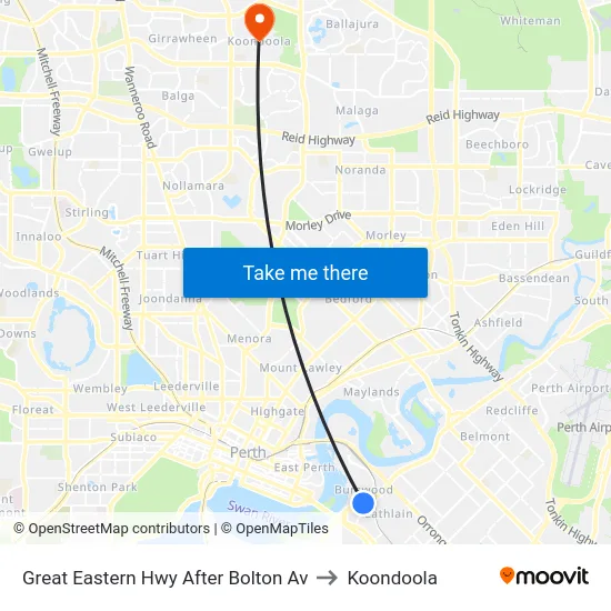 Great Eastern Hwy After Bolton Av to Koondoola map