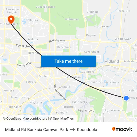 Midland Rd Banksia Caravan Park to Koondoola map