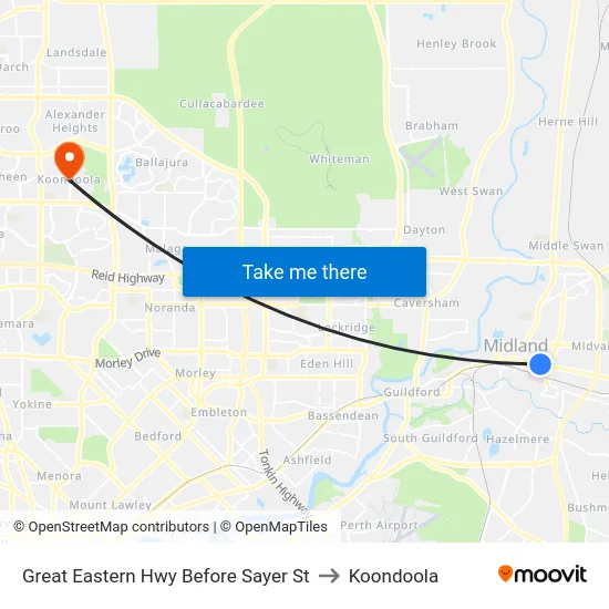 Great Eastern Hwy Before Sayer St to Koondoola map