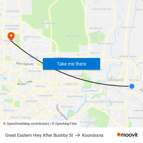 Great Eastern Hwy After Bushby St to Koondoola map