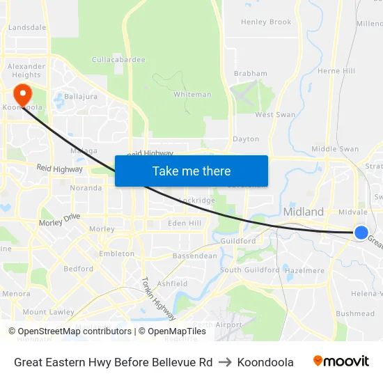 Great Eastern Hwy Before Bellevue Rd to Koondoola map