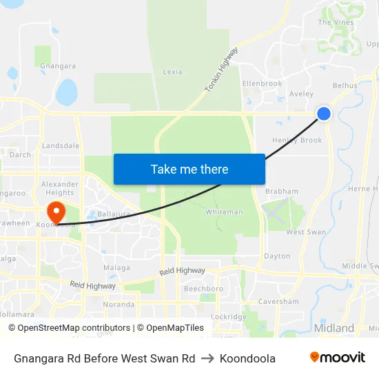 Gnangara Rd Before West Swan Rd to Koondoola map