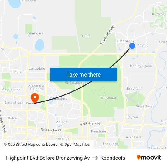 Highpoint Bvd Before Bronzewing Av to Koondoola map