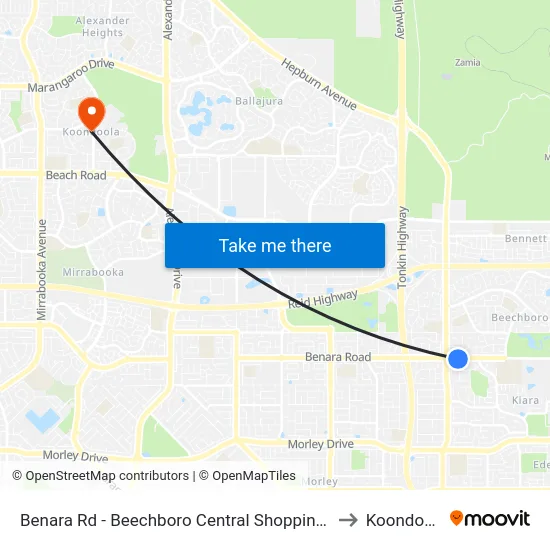 Benara Rd - Beechboro Central Shopping Ctr to Koondoola map
