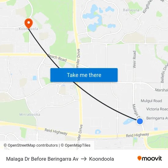 Malaga Dr Before Beringarra Av to Koondoola map