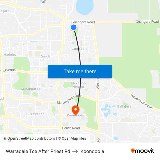 Warradale Tce After Priest Rd to Koondoola map