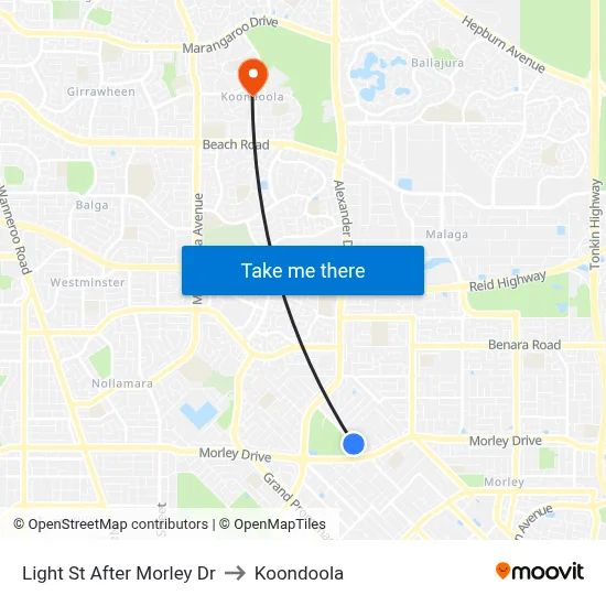 Light St After Morley Dr to Koondoola map
