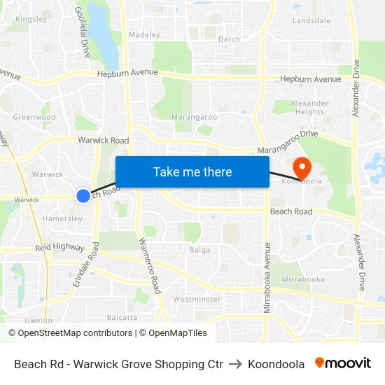 Beach Rd - Warwick Grove Shopping Ctr to Koondoola map