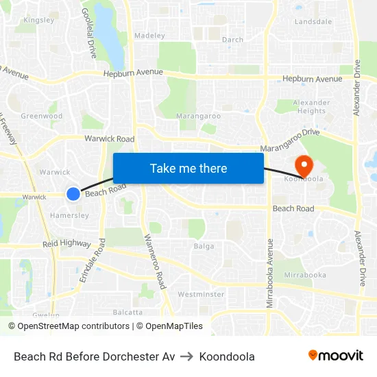 Beach Rd Before Dorchester Av to Koondoola map