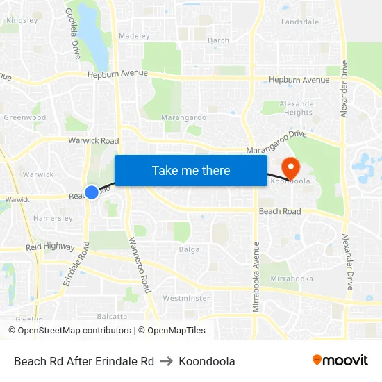 Beach Rd After Erindale Rd to Koondoola map