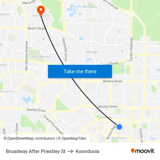 Broadway   After Priestley St to Koondoola map