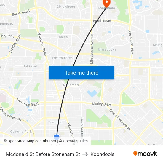 Mcdonald St Before Stoneham St to Koondoola map