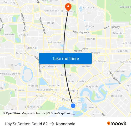 Hay St Carlton Cat Id 82 to Koondoola map