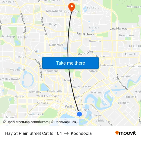 Hay St Plain Street Cat Id 104 to Koondoola map