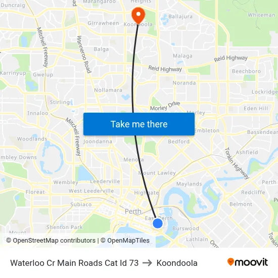 Waterloo Cr Main Roads Cat Id 73 to Koondoola map