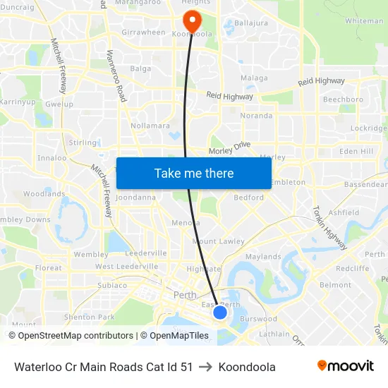 Waterloo Cr Main Roads Cat Id 51 to Koondoola map