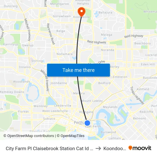City Farm Pl Claisebrook Station Cat Id 45 to Koondoola map