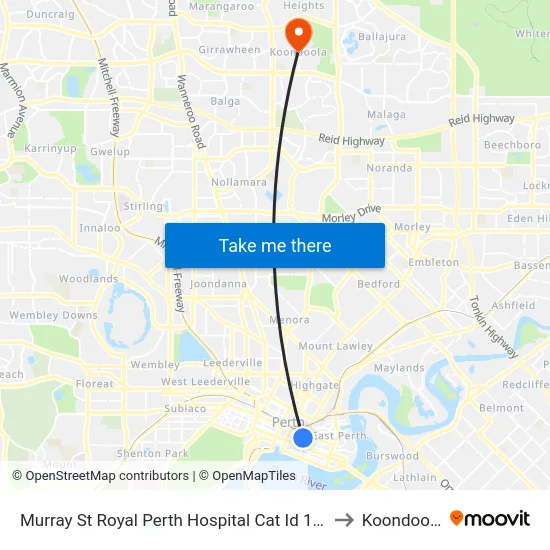 Murray St Royal Perth Hospital Cat Id 101 to Koondoola map