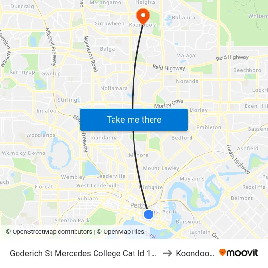 Goderich St Mercedes College Cat Id 102 to Koondoola map