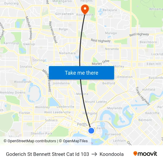 Goderich St Bennett Street Cat Id 103 to Koondoola map