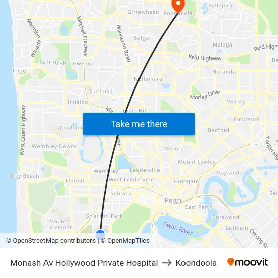 Monash Av Hollywood Private Hospital to Koondoola map