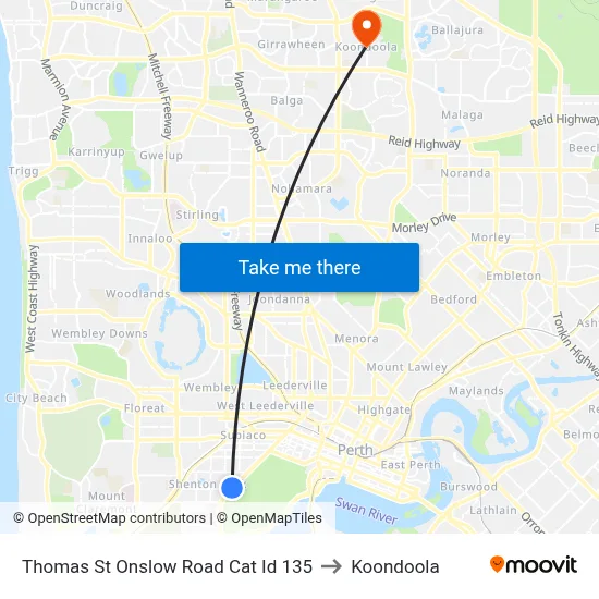 Thomas St Onslow Road Cat Id 135 to Koondoola map