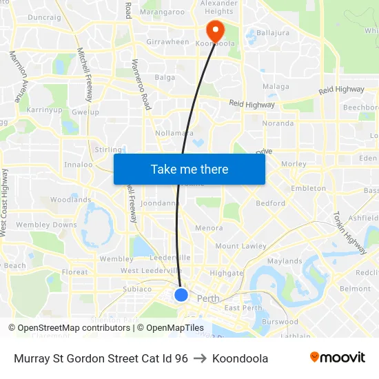 Murray St Gordon Street Cat Id 96 to Koondoola map