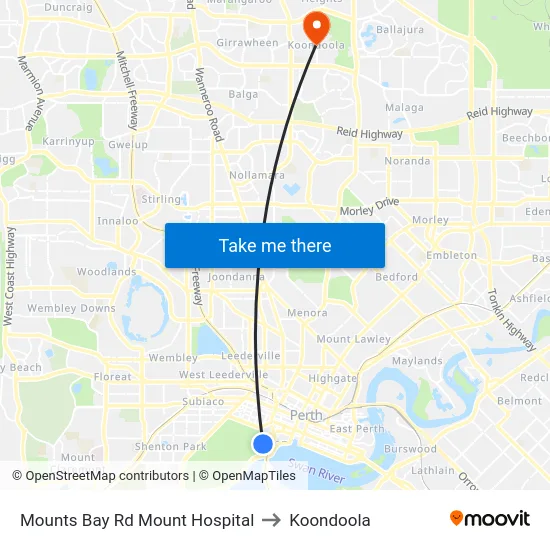 Mounts Bay Rd Mount Hospital to Koondoola map