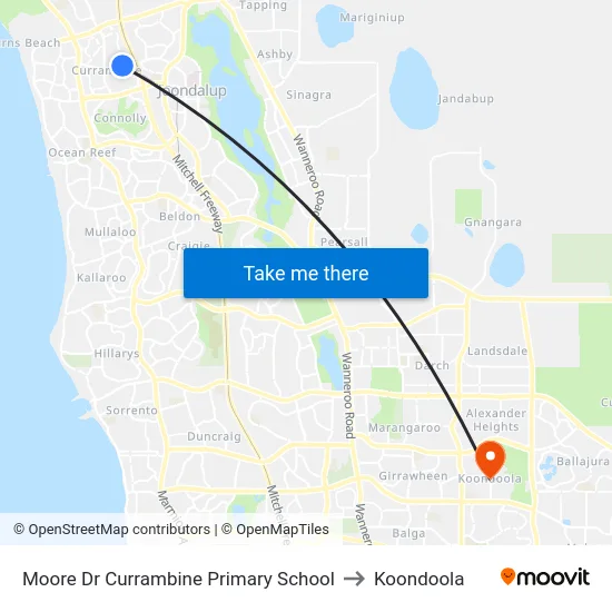 Moore Dr Currambine Primary School to Koondoola map