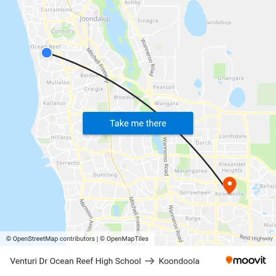 Venturi Dr Ocean Reef High School to Koondoola map