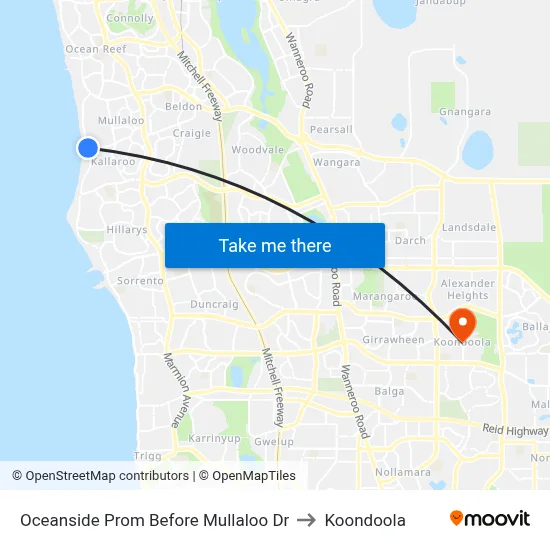 Oceanside Prom Before Mullaloo Dr to Koondoola map