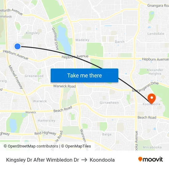 Kingsley Dr After Wimbledon Dr to Koondoola map