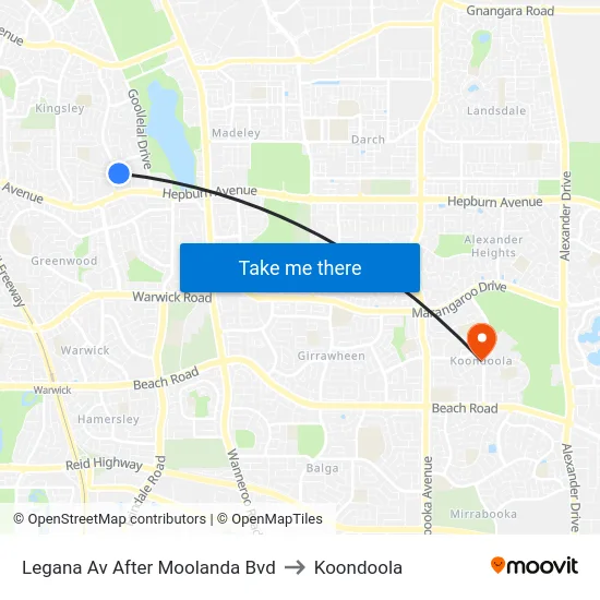 Legana Av After Moolanda Bvd to Koondoola map