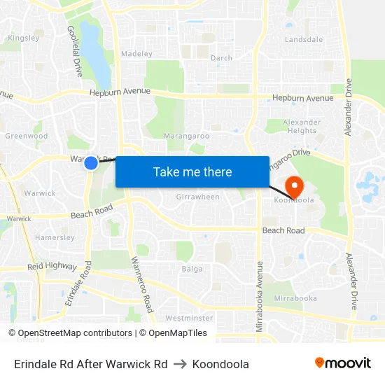 Erindale Rd After Warwick Rd to Koondoola map