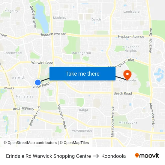 Erindale Rd Warwick Shopping Centre to Koondoola map