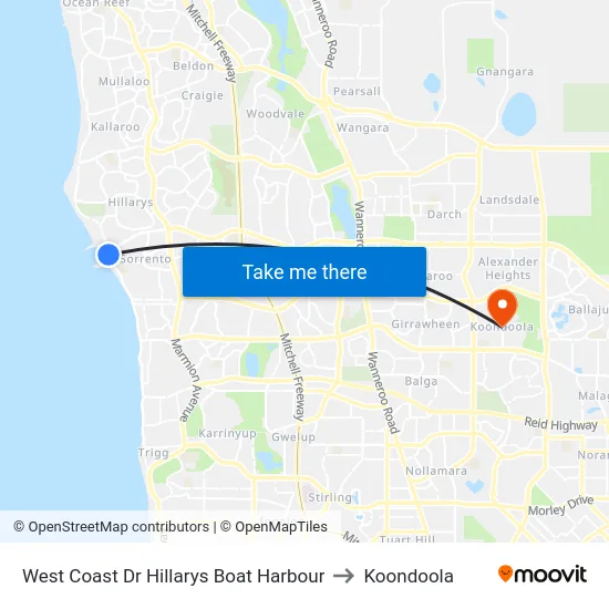 West Coast Dr Hillarys Boat Harbour to Koondoola map