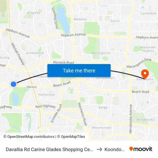 Davallia Rd Carine Glades Shopping Centre to Koondoola map
