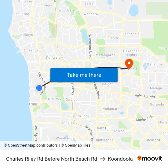 Charles Riley Rd Before North Beach Rd to Koondoola map