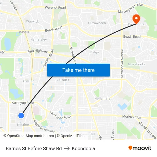 Barnes St Before Shaw Rd to Koondoola map