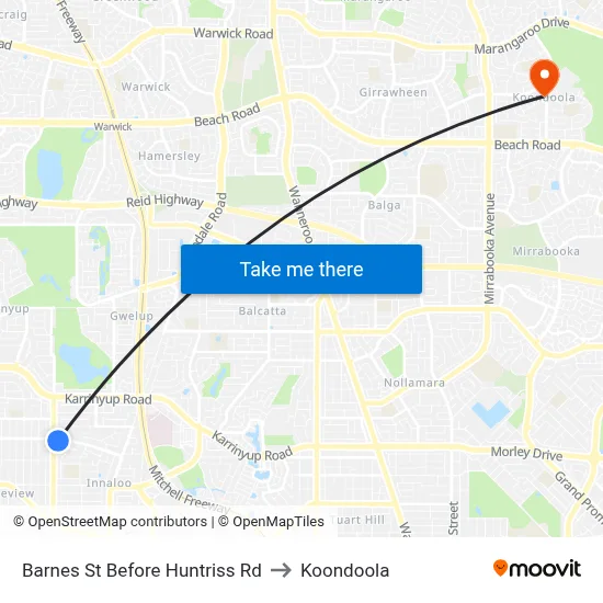 Barnes St Before Huntriss Rd to Koondoola map