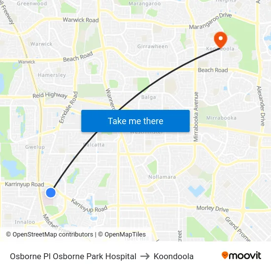 Osborne Pl Osborne Park Hospital to Koondoola map