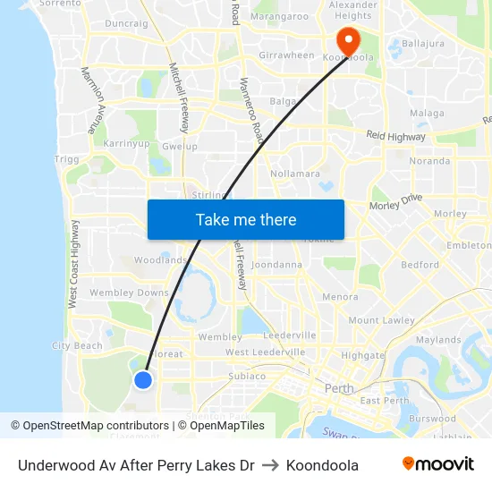 Underwood Av After Perry Lakes Dr to Koondoola map