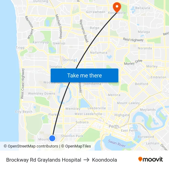 Brockway Rd Graylands Hospital to Koondoola map