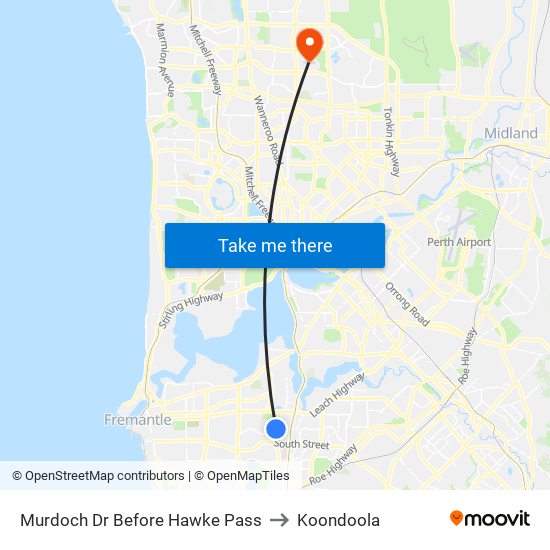 Murdoch Dr Before Hawke Pass to Koondoola map