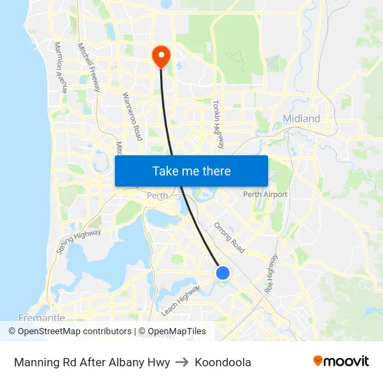 Manning Rd After Albany Hwy to Koondoola map